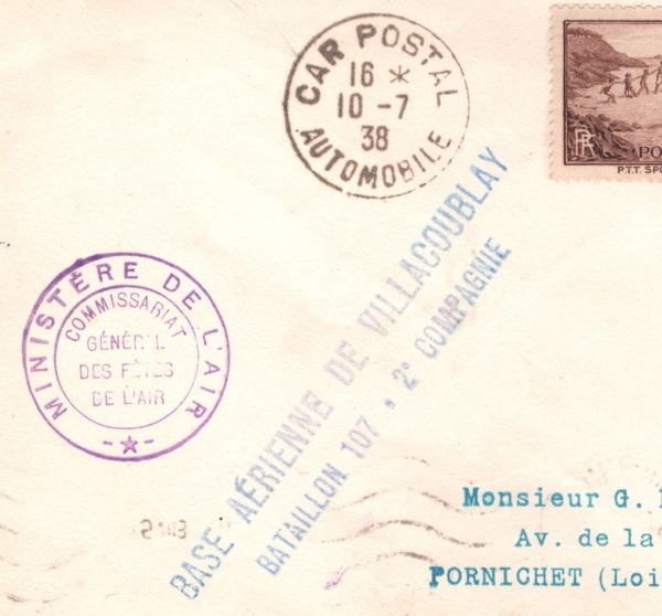 FRANCE AIR MINISTER Cover *CAR POSTAL* 1938 CDS Villacoublay Military Base YZ316 - Image 7