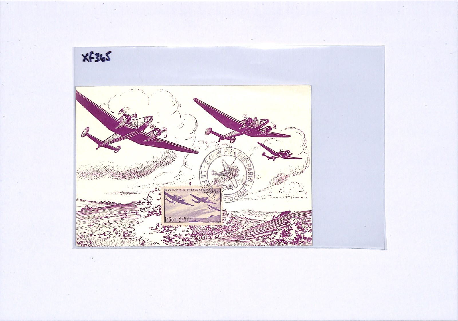 FRANCE AVIATION ART 1943 *Maxi-Card* 1f50c+3f50c Air Mail Stamp EXPO CDS XF365 - Image 5