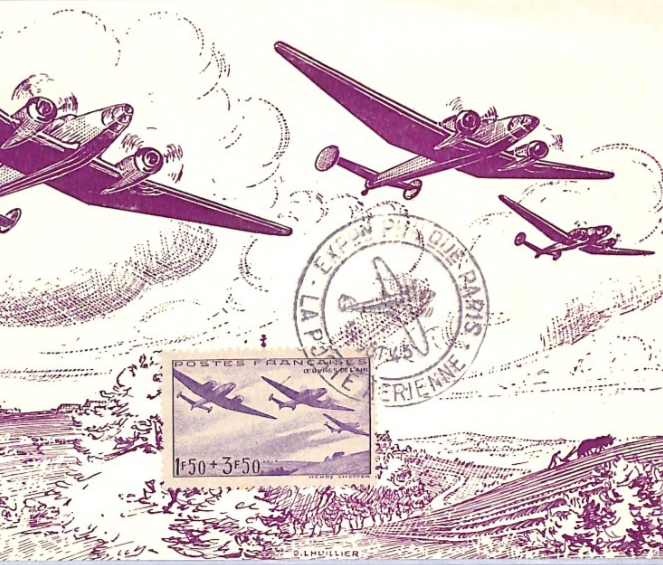 FRANCE AVIATION ART 1943 *Maxi-Card* 1f50c+3f50c Air Mail Stamp EXPO CDS XF365