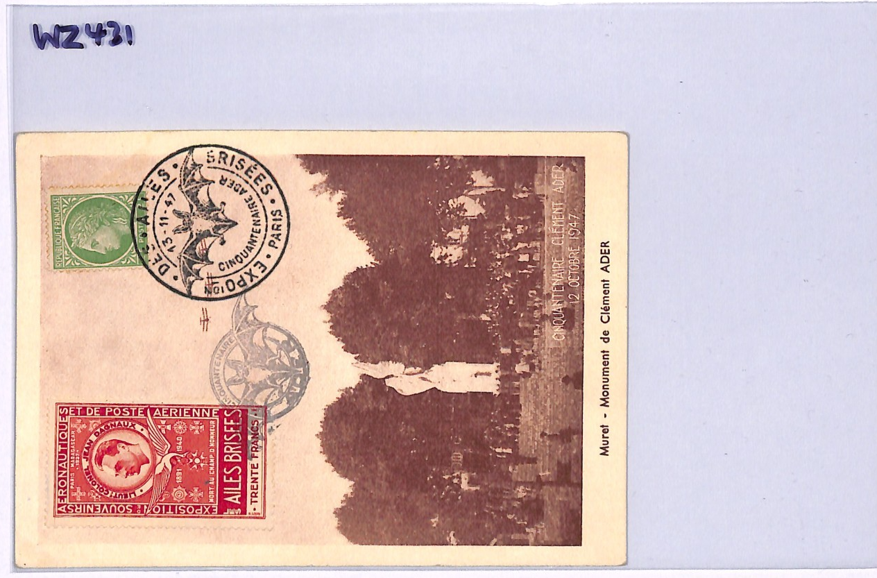FRANCE AVIATION Memorial 30f LABEL Maxi-Card 1947 *BATS* Fancy Cancel WZ431 - Image 11
