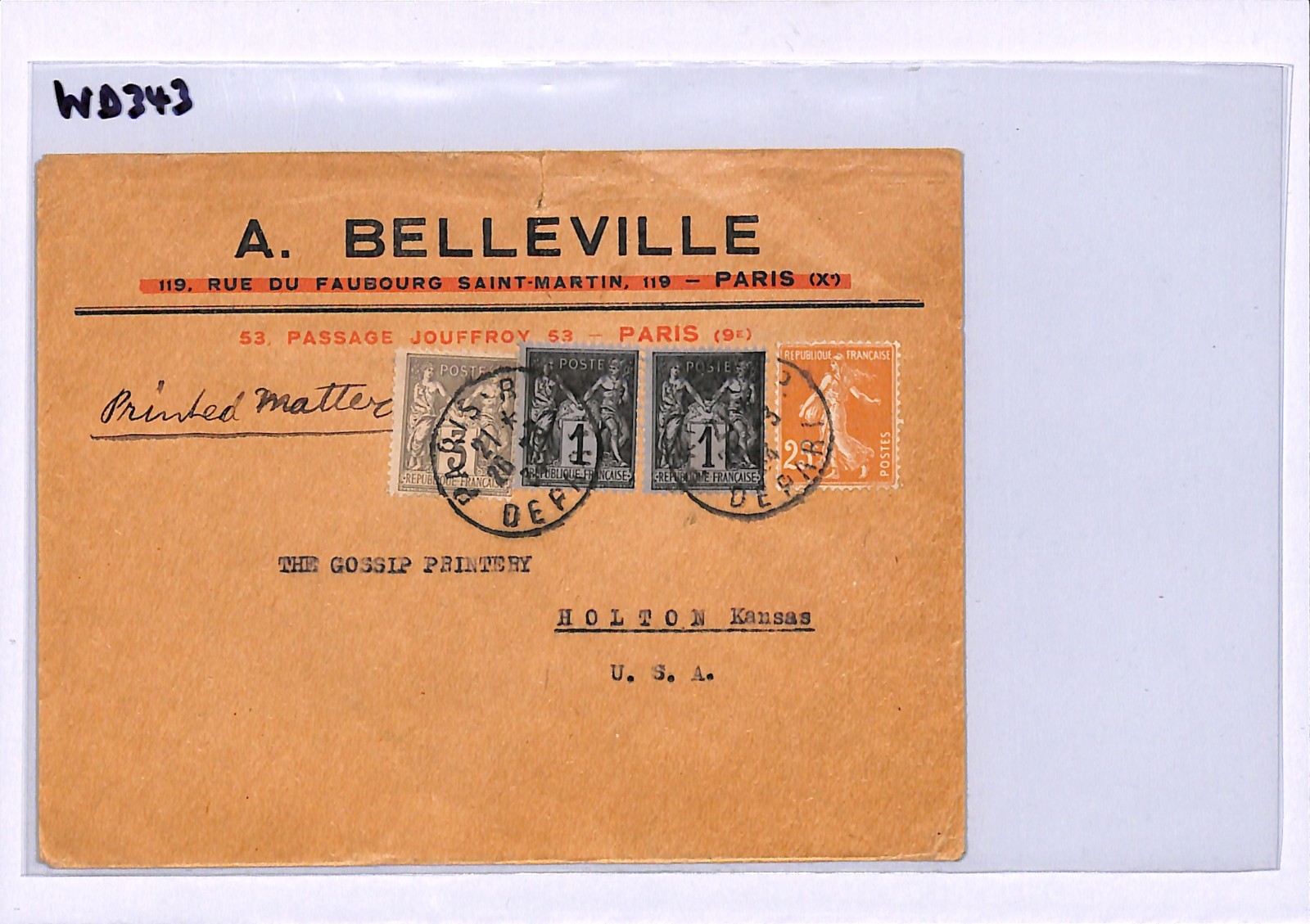 FRANCE Advert TRANSATLANTIC Cover *UNUSUAL FRANKING* Paris 1934 Kansas WD343 - Image 7