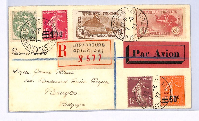 FRANCE Air Cover 1927 *Strasbourg Exposition* Reg 1f+25c ORPHANS Bruges XF227 - Image 3