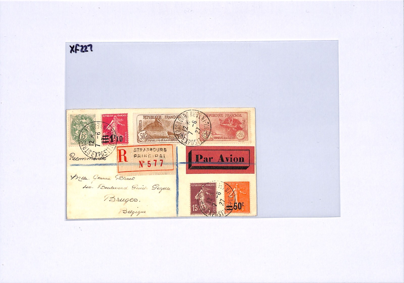FRANCE Air Cover 1927 *Strasbourg Exposition* Reg 1f+25c ORPHANS Bruges XF227 - Image 5