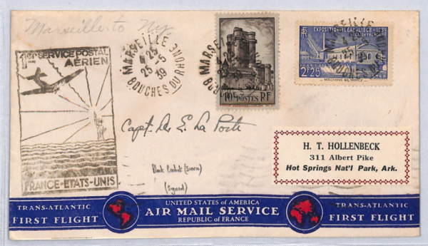 FRANCE Air Cover Pilot SIGNED *La Porte* 1939 TRANSATLANTIC Clipper FLIGHT YZ235 - Image 3