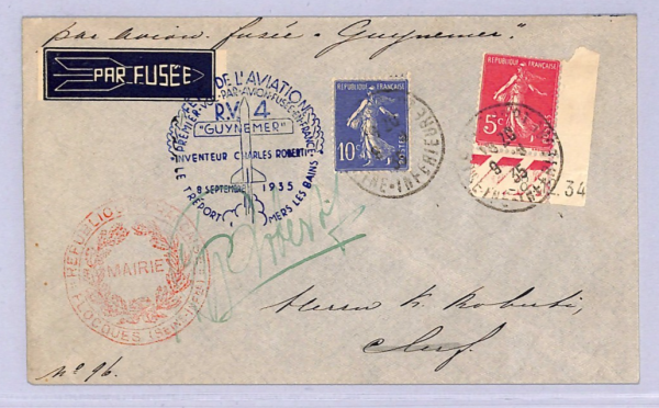 FRANCE Air Crash 1935 Cover ROCKET FLIGHT *Roberti* Signed SALVAGED Cachet WT80 - Image 3