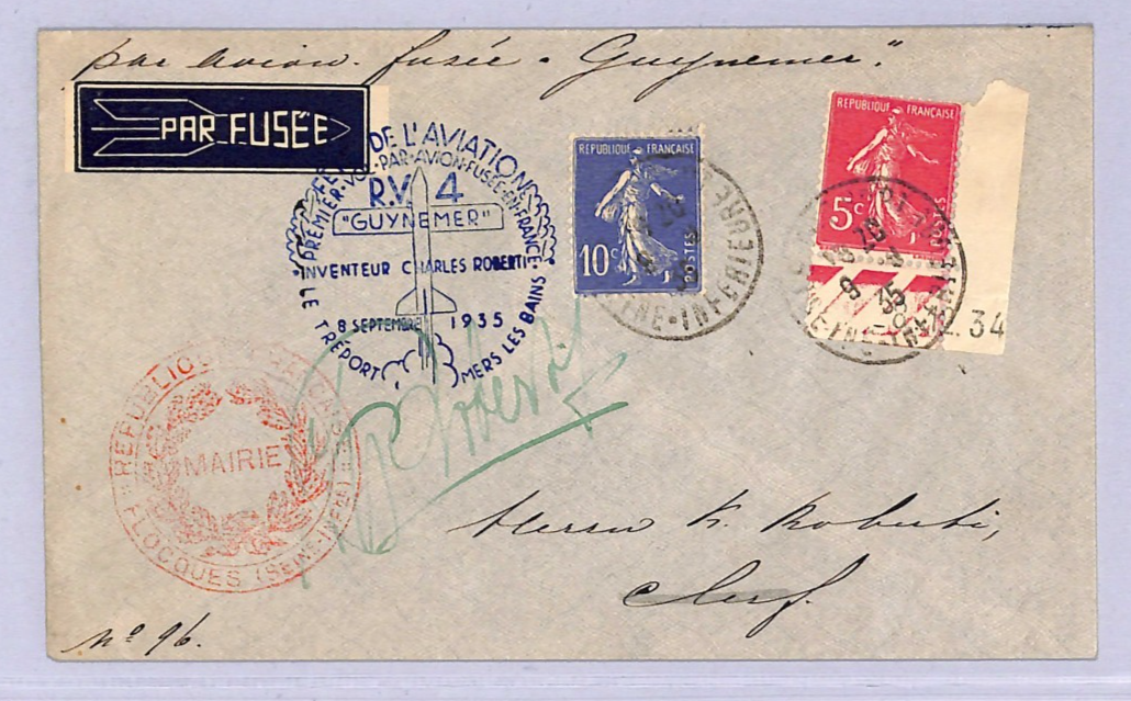 FRANCE Air Crash 1935 Cover ROCKET FLIGHT *Roberti* Signed SALVAGED Cachet WT80 - Image 3