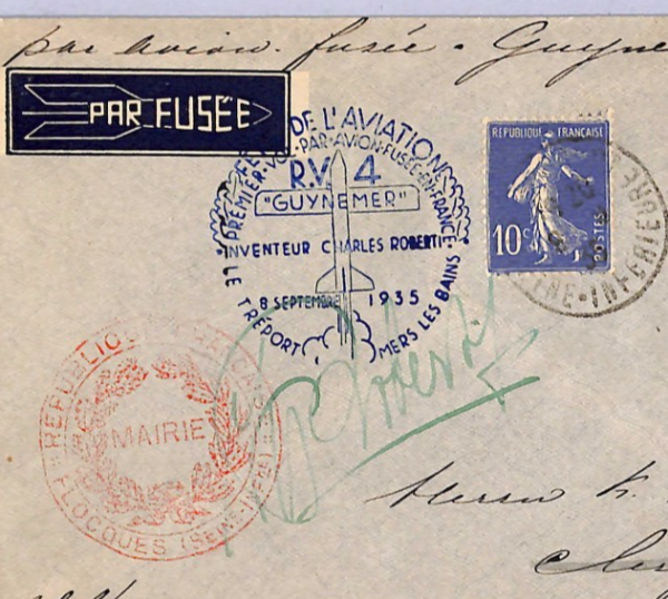 FRANCE Air Crash 1935 Cover ROCKET FLIGHT *Roberti* Signed SALVAGED Cachet WT80