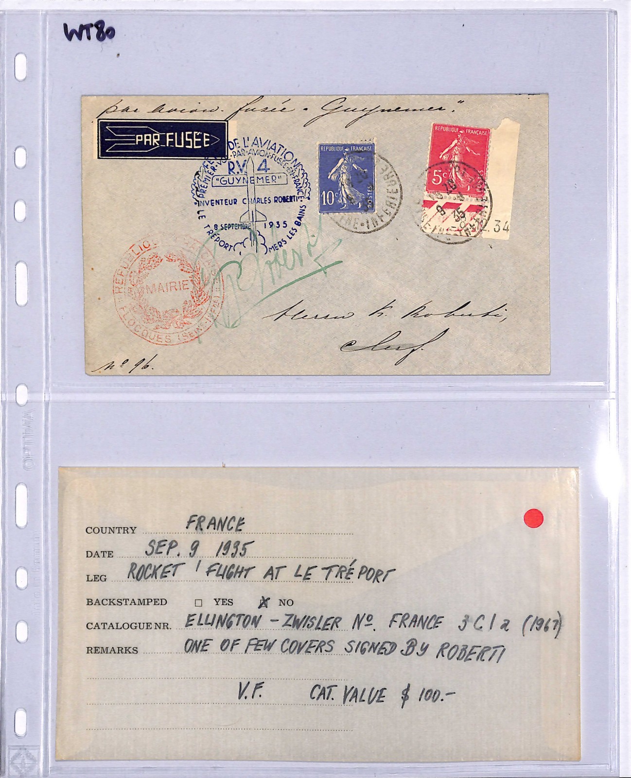 FRANCE Air Crash 1935 Cover ROCKET FLIGHT *Roberti* Signed SALVAGED Cachet WT80 - Image 8