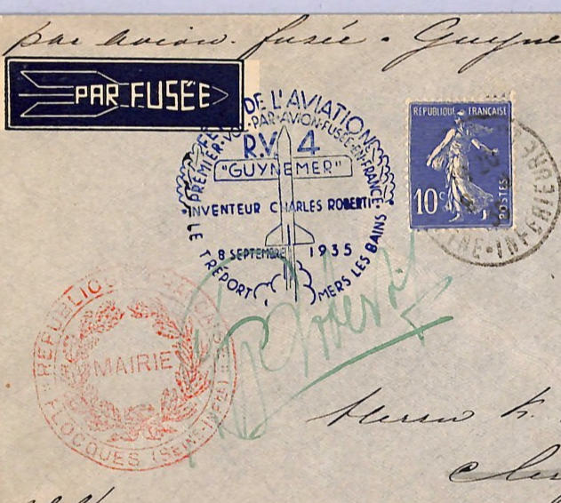 FRANCE Air Crash 1935 Cover ROCKET FLIGHT *Roberti* Signed SALVAGED Cachet WT80