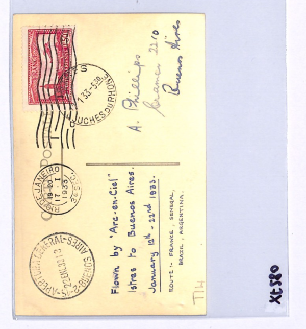 FRANCE Air Mail 1933 Card ARC-EN-CIEL FLOWN Istres-Argentina {Muller #307}XF280 - Image 5