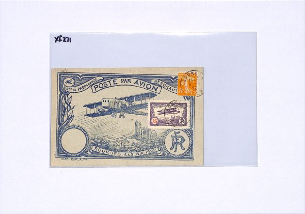 FRANCE Air Mail AEROPLANE ILLUSTRATED Card 1922 *Bourges* 25c Label Paris XF271 - Image 5