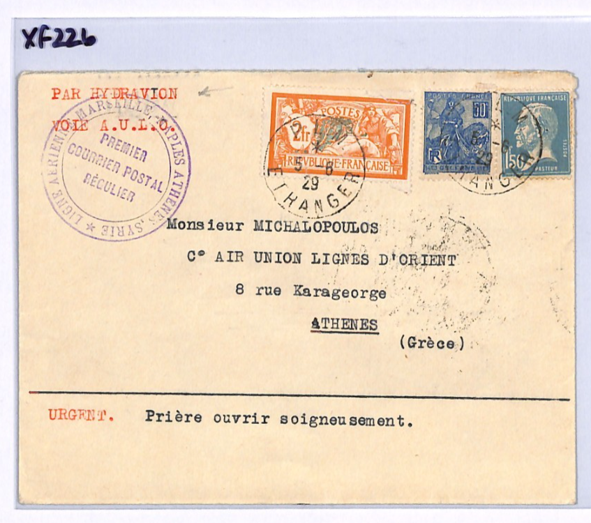 FRANCE Air Mail Cover 1929 SEAPLANE *HYDRAVION* FIRST FLIGHT GREECE Athens XF226 - Image 7