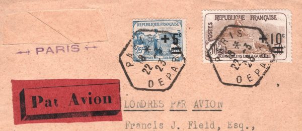 FRANCE Air Mail Cover LABEL *Pat Avion* ERROR ETIQUETTE Paris 1923 Sutton XF279 - Image 7