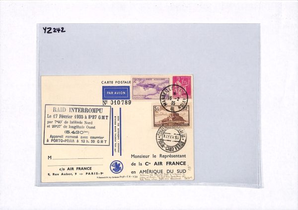 FRANCE Air *RAID INTERROMPU* 1935 Transatlantic ART First Flight Postcard YZ242 - Image 12