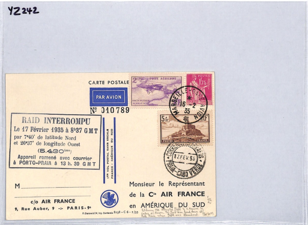 FRANCE Air *RAID INTERROMPU* 1935 Transatlantic ART First Flight Postcard YZ242 - Image 10