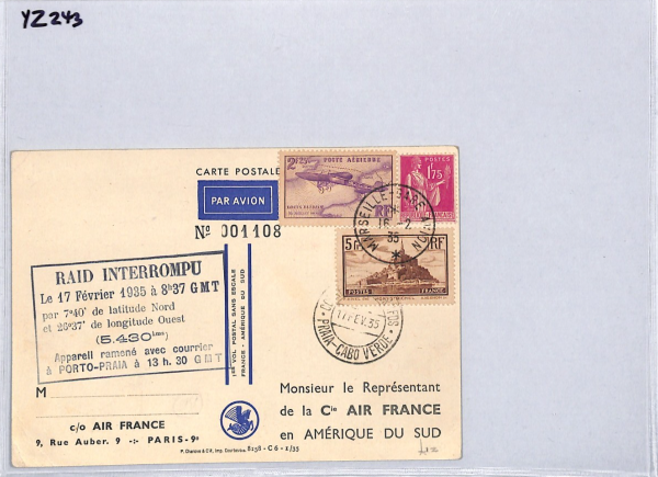 FRANCE Air *RAID INTERROMPU* 1935 Transatlantic ART First Flight Postcard YZ243 - Image 12