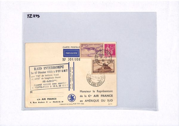 FRANCE Air *RAID INTERROMPU* 1935 Transatlantic ART First Flight Postcard YZ243 - Image 13