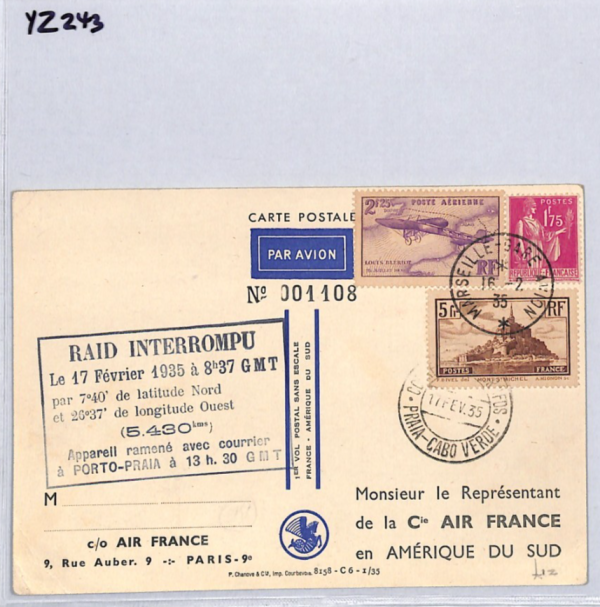 FRANCE Air *RAID INTERROMPU* 1935 Transatlantic ART First Flight Postcard YZ243 - Image 10
