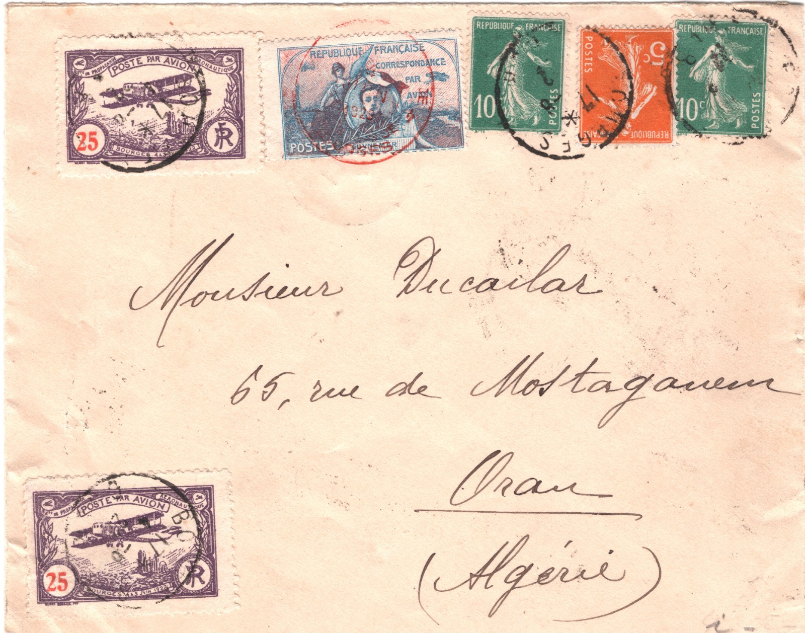 FRANCE Air SEMI-OFFICIAL 25c Stamp GUYNEMEYER Label BOURGES 1922 Algeria XA113 - Image 3