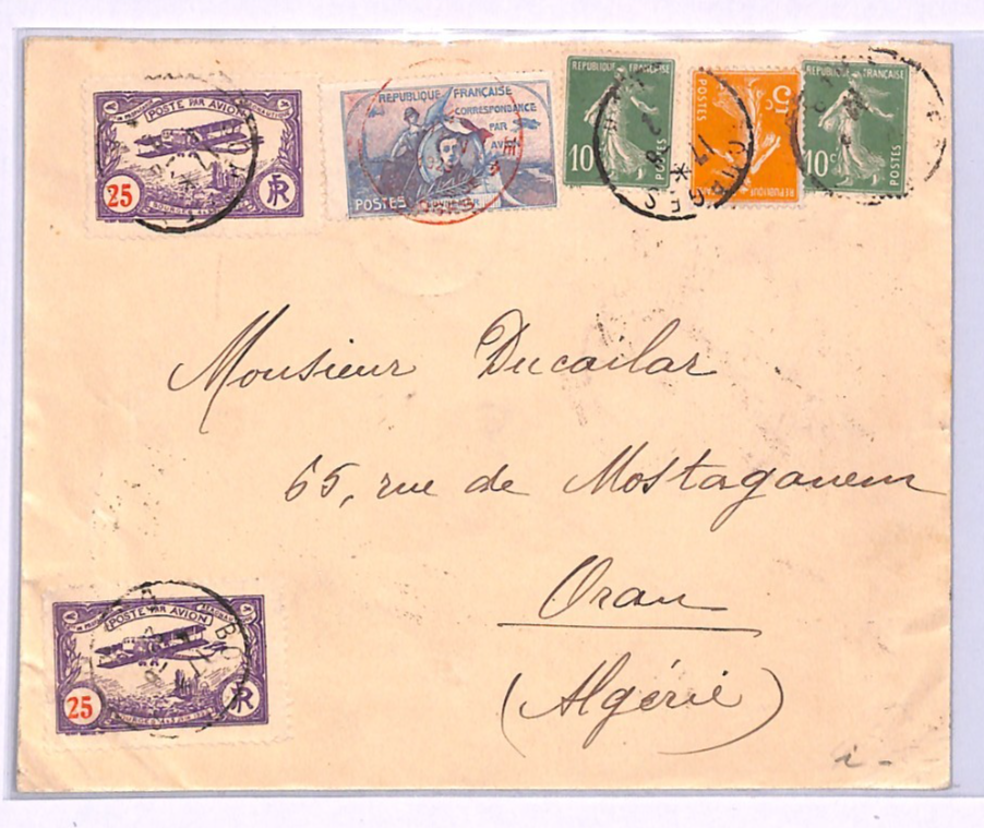 FRANCE Air SEMI-OFFICIAL 25c Stamp GUYNEMEYER Label BOURGES 1922 Algeria XA113 - Image 4
