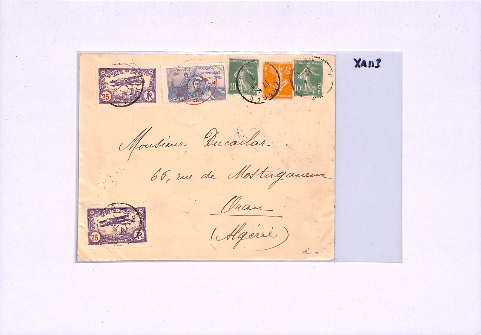 FRANCE Air SEMI-OFFICIAL 25c Stamp GUYNEMEYER Label BOURGES 1922 Algeria XA113 - Image 6