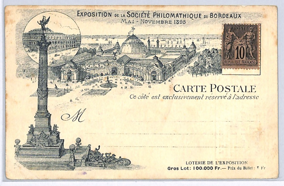FRANCE Bordeaux *EXPO PHILOMATHIQUE* Advert 1895 Card PEACE & COMMERCE WZ238