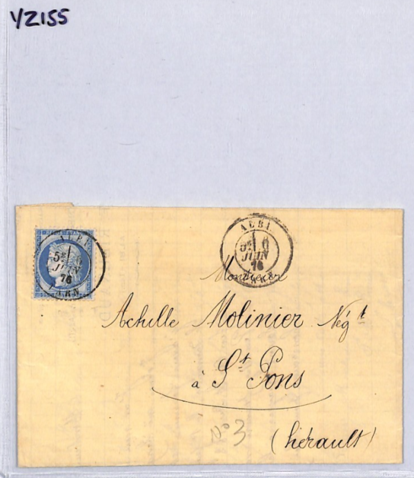 FRANCE CLASSIC 25c Ceres Cover Super *ALBI* 1876 CDS Cancel {samwells}YZ155 - Image 13