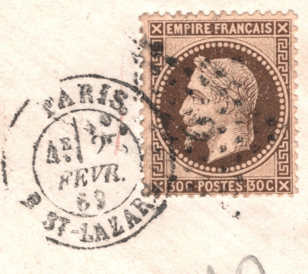 FRANCE CLASSIC 30c Napoleon Cover Paris 1869 Switzerland RAILWAY Geneva WZ22