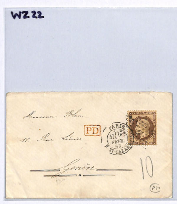 FRANCE CLASSIC 30c Napoleon Cover Paris 1869 Switzerland RAILWAY Geneva WZ22 - Image 9