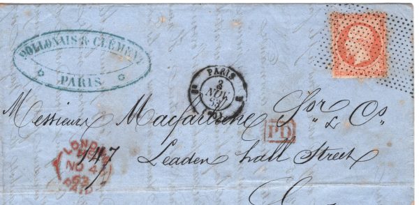 FRANCE CLASSIC 40c Cover Paris *ROLLER OF DOTS* Cancel 1863 London Part EL WZ23 - Image 13