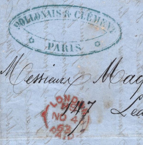 FRANCE CLASSIC 40c Cover Paris *ROLLER OF DOTS* Cancel 1863 London Part EL WZ23 - Image 7