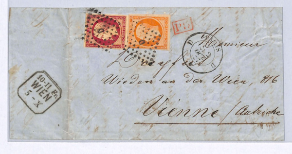 FRANCE CLASSIC Cover 1857 Paris 80c 40c NAPOLEON Imperfs Vienna Part EL WZ14 - Image 4