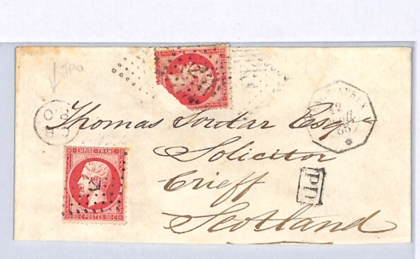 FRANCE CLASSIC Cover 1866 MARITIME *Anchor* LOZENGE Scotland TPO Railway WZ15 - Image 6