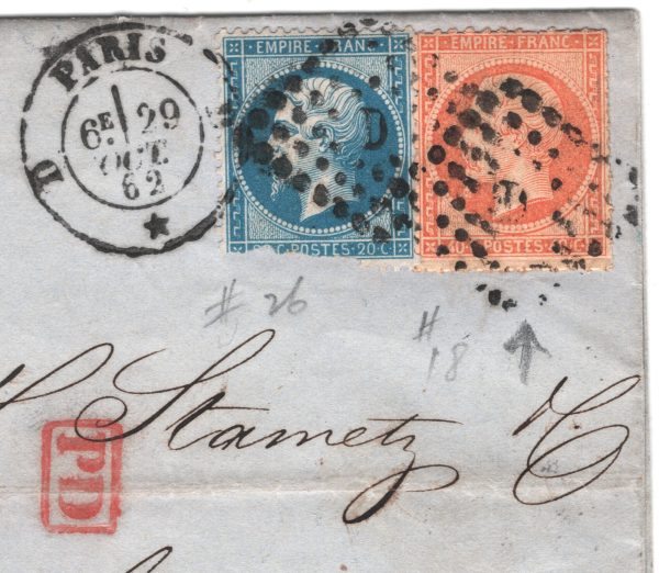 FRANCE CLASSIC Cover 40c Napoleon *PRIVATE ROULETTE* Paris 1862 Vienna WZ19 - Image 6