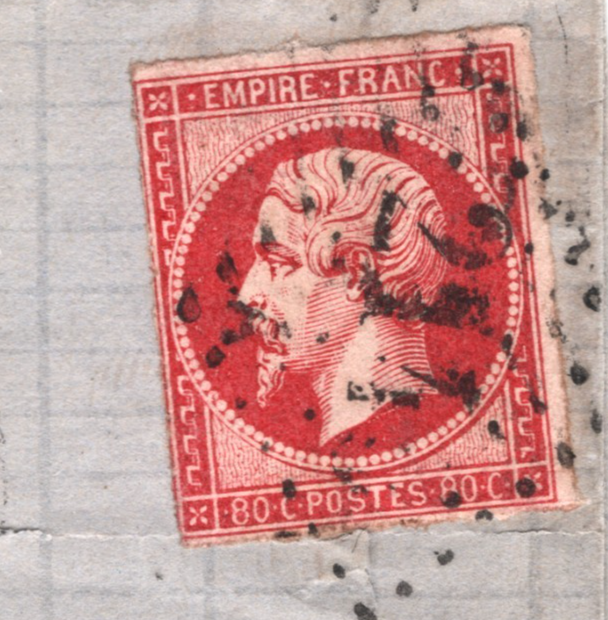 FRANCE Classic Cover 80c NAPOLEON *Percé en Ligne* VARIETY Lyon 1863 London WZ39