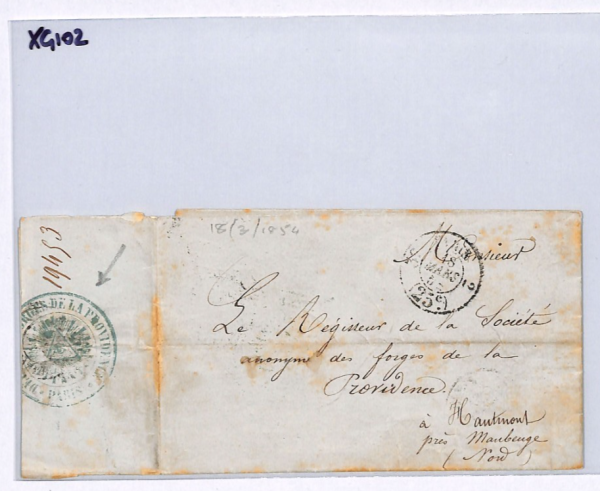 FRANCE Cover 1854 Paris *BLUE EYE CACHET*Société Anonyme MASONIC? Maubeuge XG102 - Image 8