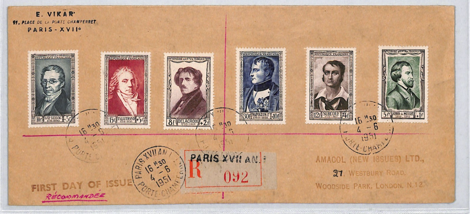 FRANCE Cover 1951 *National Relief Fund* CHARITY Set 30+10f NAPOLEON Paris VM116 - Image 4