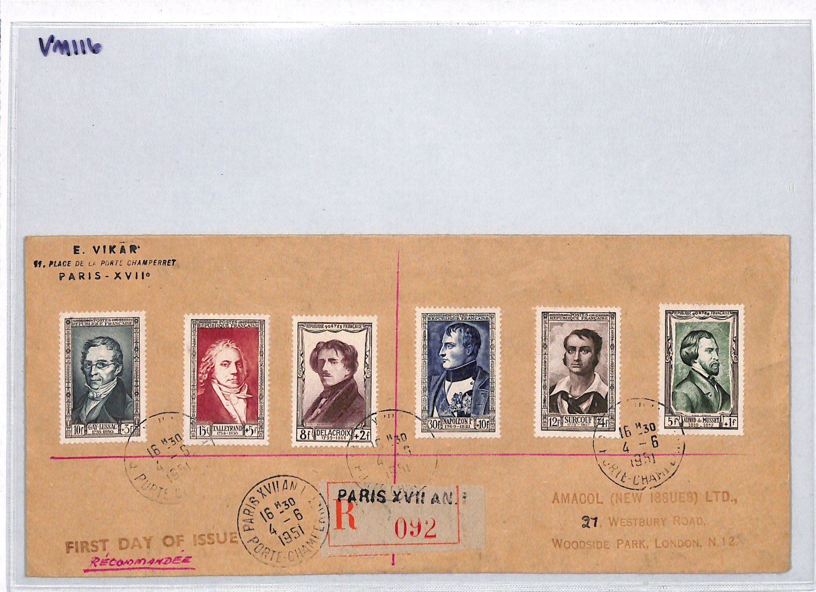 FRANCE Cover 1951 *National Relief Fund* CHARITY Set 30+10f NAPOLEON Paris VM116 - Image 8