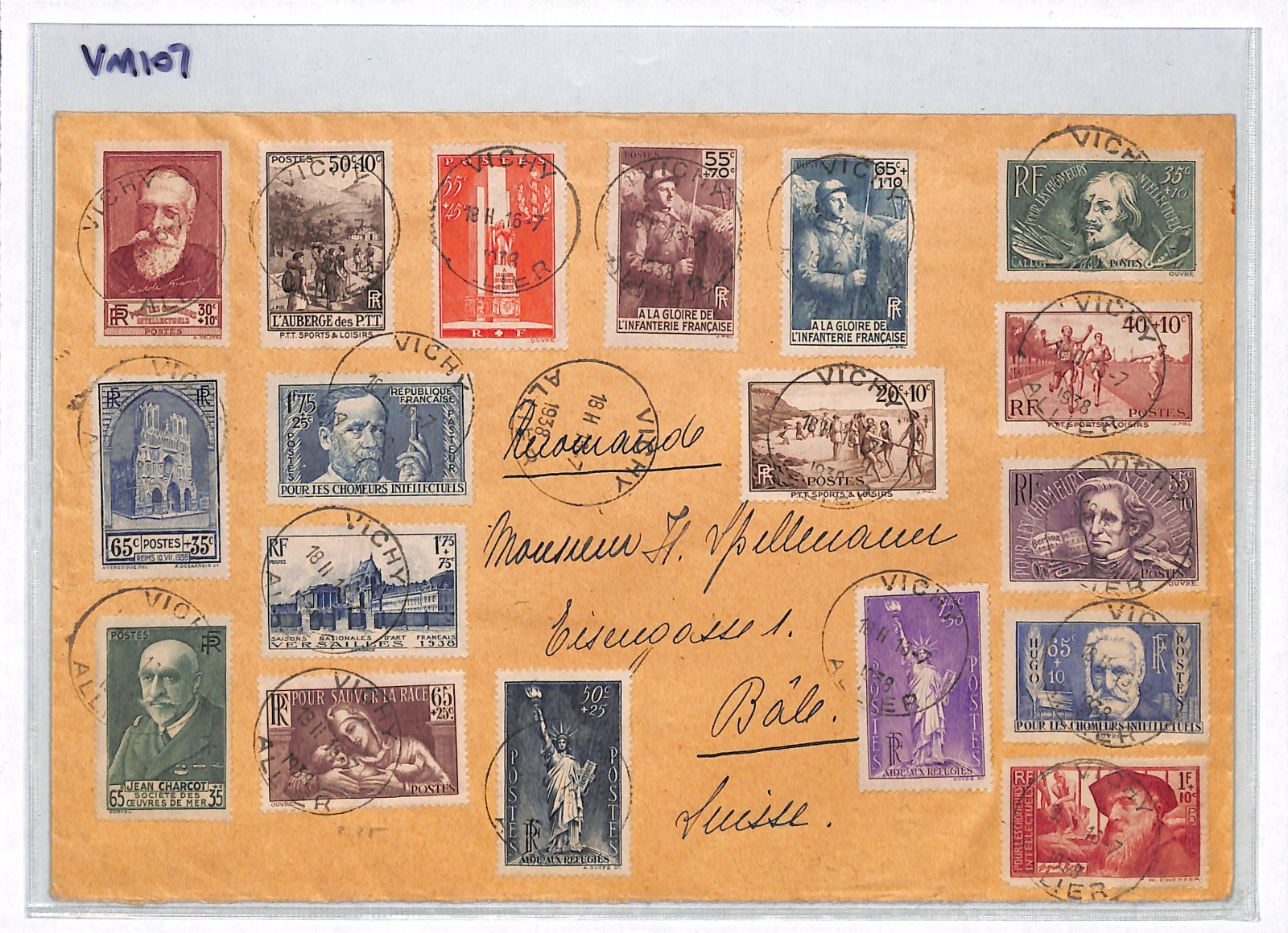 FRANCE Cover CHARITY SURCHARGES 30c+10c - 1.75F+75c{19} 1937 Vichy Basel VM107 - Image 6