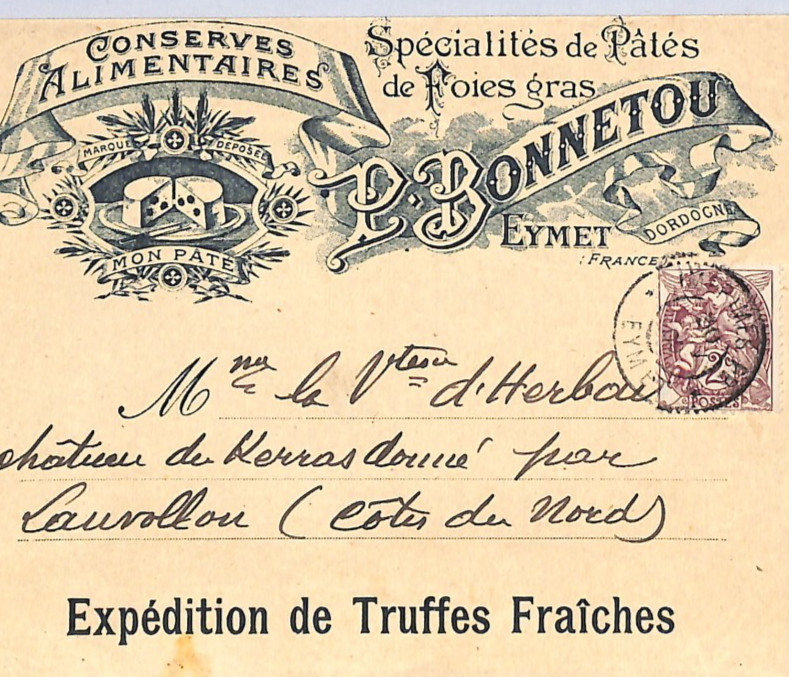 FRANCE Cover *FRESH TRUFFLES* ADVERT Illustrated EYMET 2c 1900 {samwells}WZ243