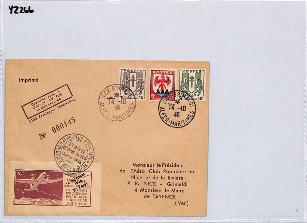 FRANCE Cover *PARACHUTE DROP* 1946 LABEL Test Flight Nice-Grimaldi Alps YZ266 - Image 11