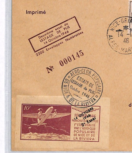 FRANCE Cover *PARACHUTE DROP* 1946 LABEL Test Flight Nice-Grimaldi Alps YZ266 - Image 5