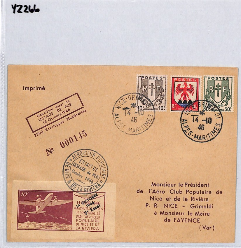 FRANCE Cover *PARACHUTE DROP* 1946 LABEL Test Flight Nice-Grimaldi Alps YZ266 - Image 9