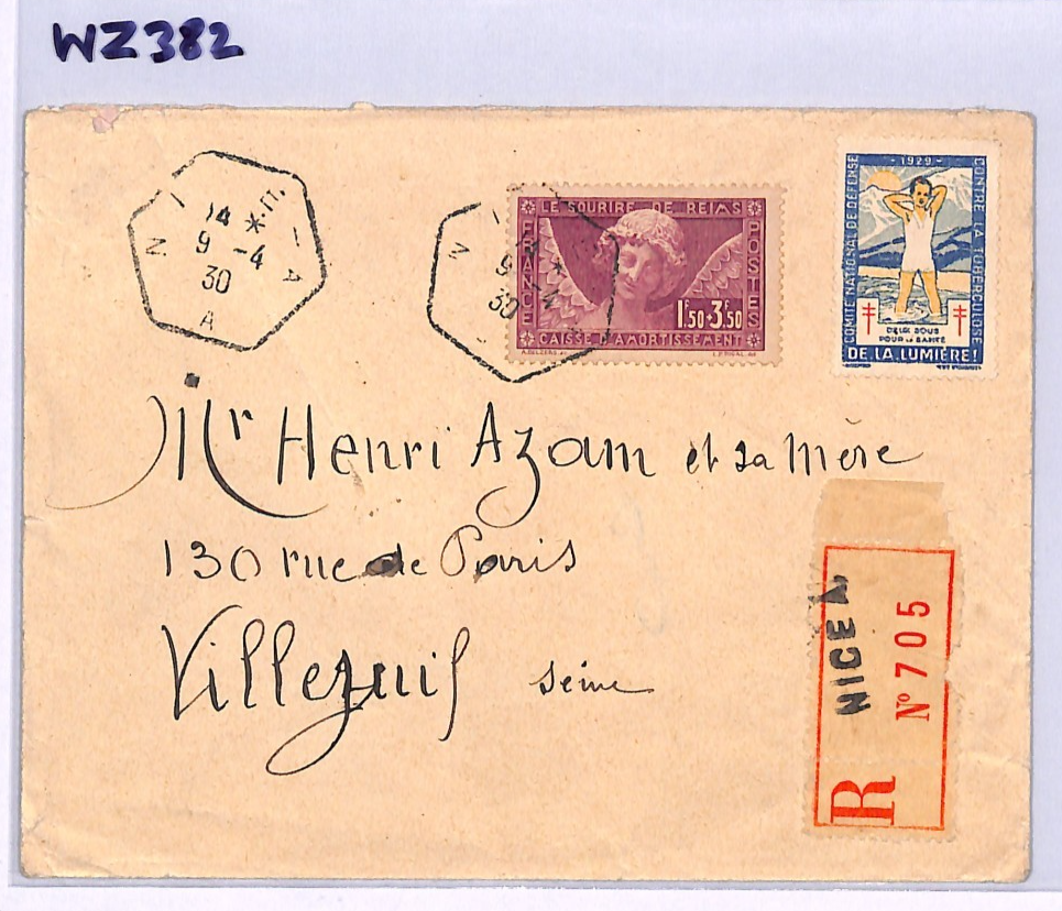 FRANCE Cover *SMILE OF REIMS* 1f50+3f50 Charity Stamp 1930 Nice HEX Cancel WZ382 - Image 11