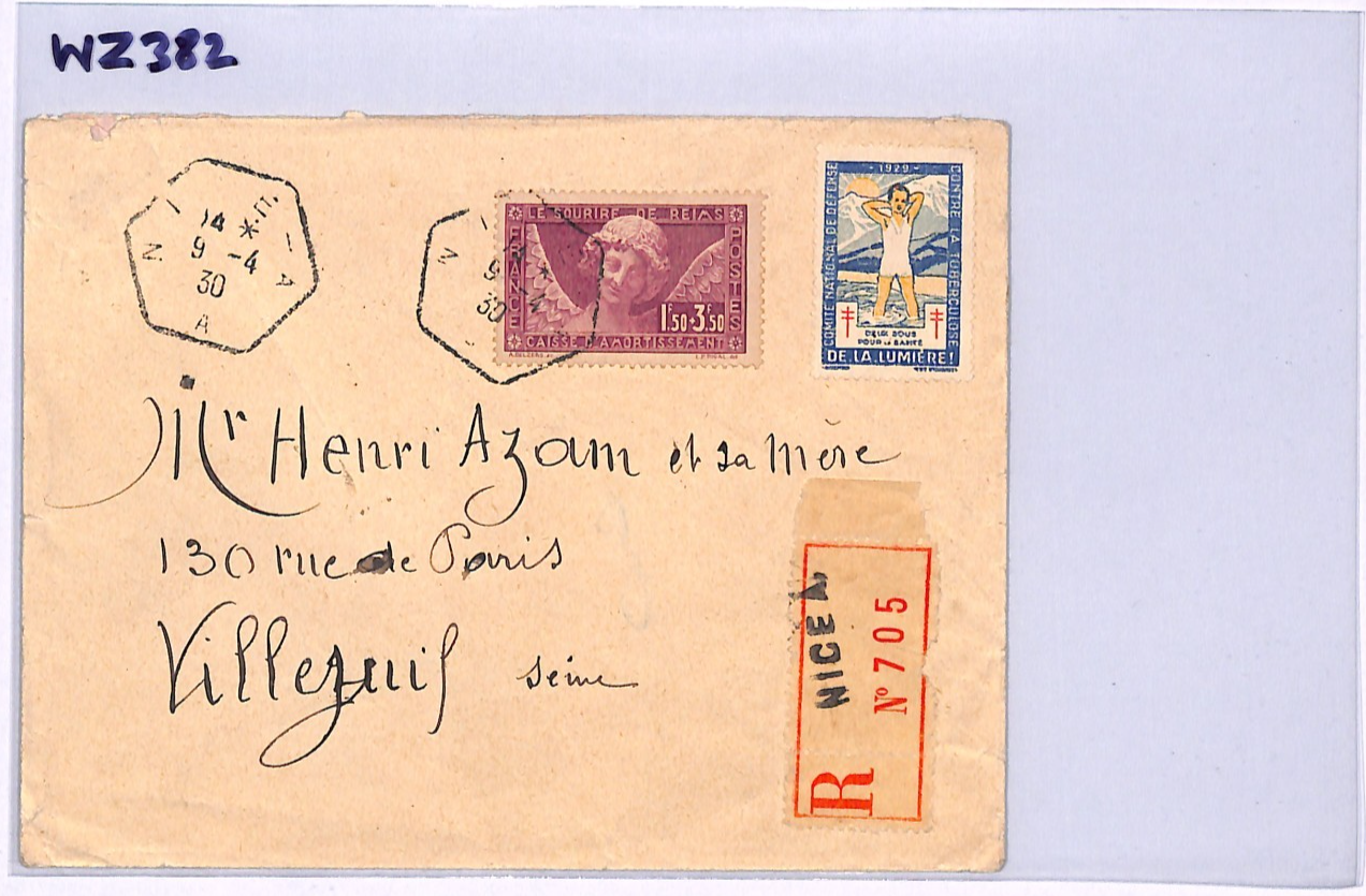 FRANCE Cover *SMILE OF REIMS* 1f50+3f50 Charity Stamp 1930 Nice HEX Cancel WZ382 - Image 12