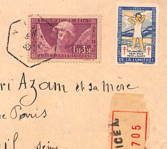 FRANCE Cover *SMILE OF REIMS* 1f50+3f50 Charity Stamp 1930 Nice HEX Cancel WZ382 - Image 2