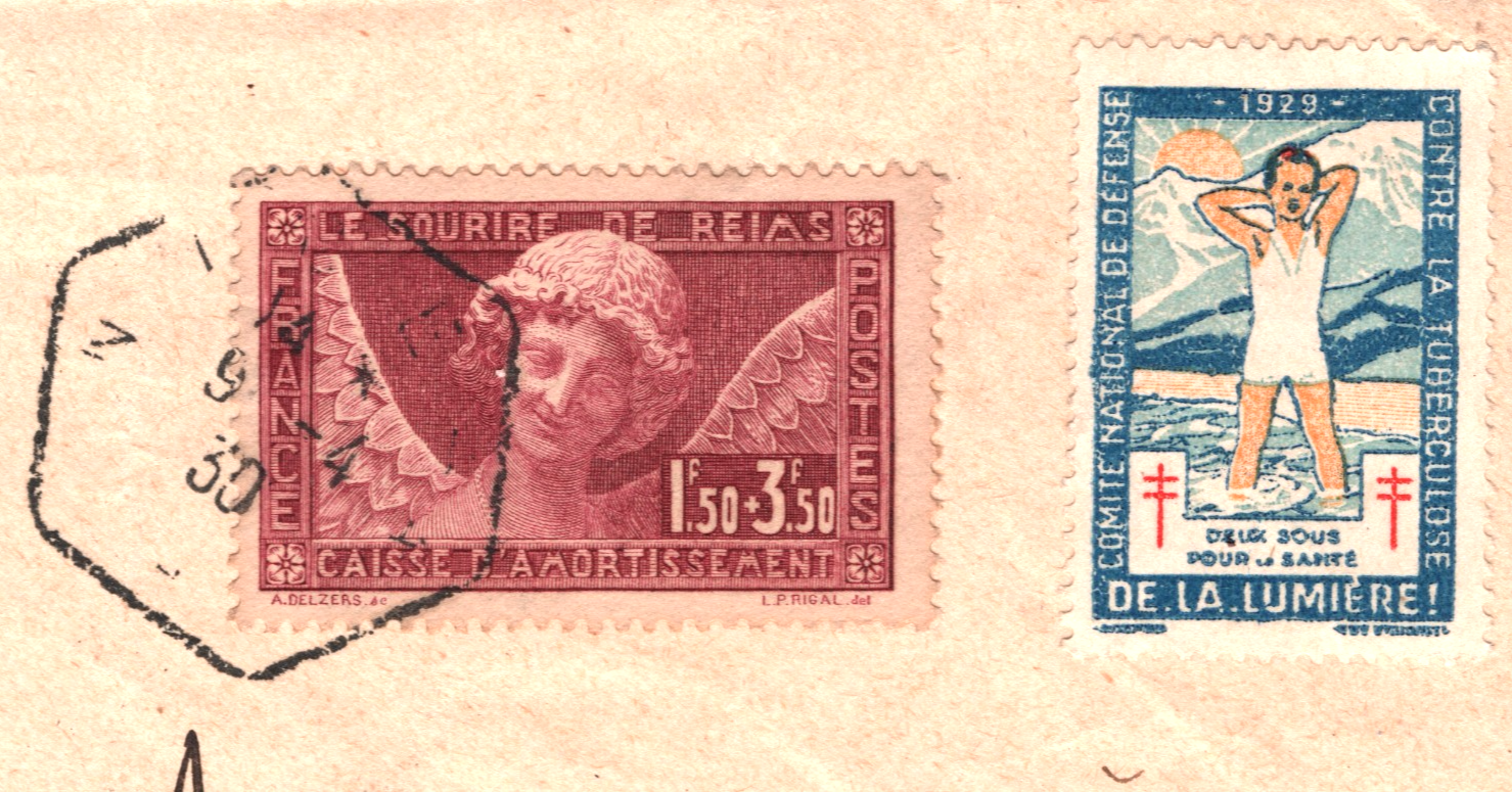 FRANCE Cover *SMILE OF REIMS* 1f50+3f50 Charity Stamp 1930 Nice HEX Cancel WZ382 - Image 6