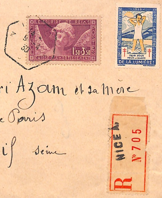 FRANCE Cover *SMILE OF REIMS* 1f50+3f50 Charity Stamp 1930 Nice HEX Cancel WZ382 - Image 8