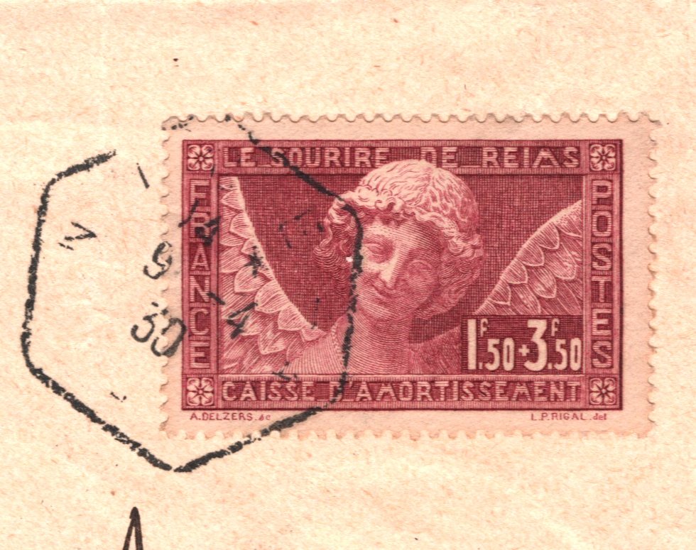 FRANCE Cover *SMILE OF REIMS* 1f50+3f50 Charity Stamp 1930 Nice HEX Cancel WZ382