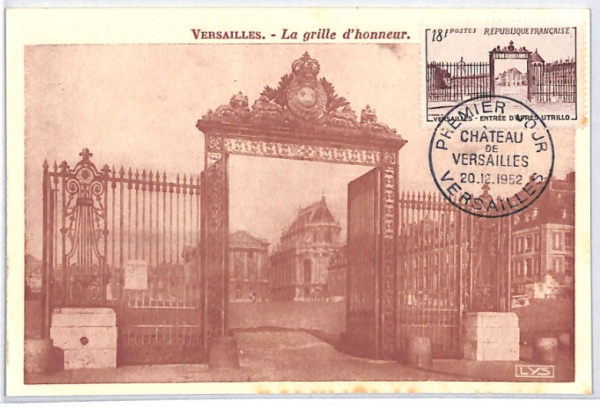 FRANCE FDC MAXI CARD Postcard 1952 *Versailles* GATE First Day {samwells}PX297